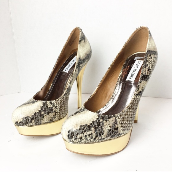 Steve Madden Shoes - SZ 8.5 Snakeskin Gold Steve Madden Platform Heels